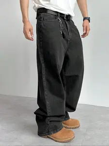 Straight Leg Denim Jeans Cotton Slant Pockets Washed Jean, Classic Casual Versatile Wide Leg Jeans, Couple Matching Straight Fit Loose Fit