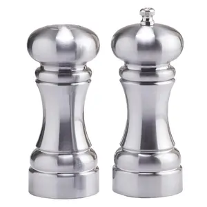 212 MAIN 5-Inch (13cm) Westin Matte Chrome Finish Pepper Mill & Salt Shaker Set, Kitchen Seasoning & Spice Tool
