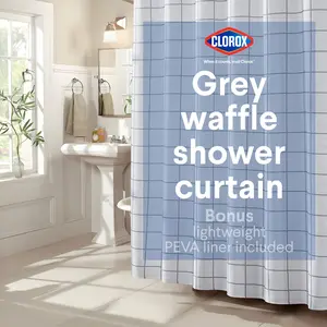 CLOROX Bathroom Waffle Windowpane Pattern Shower Curtain with Waterproof Lightweight PEVA Liner Set, Standard Size, Metal Grommets, No Hooks 72" x 72" - 2 Pc Set