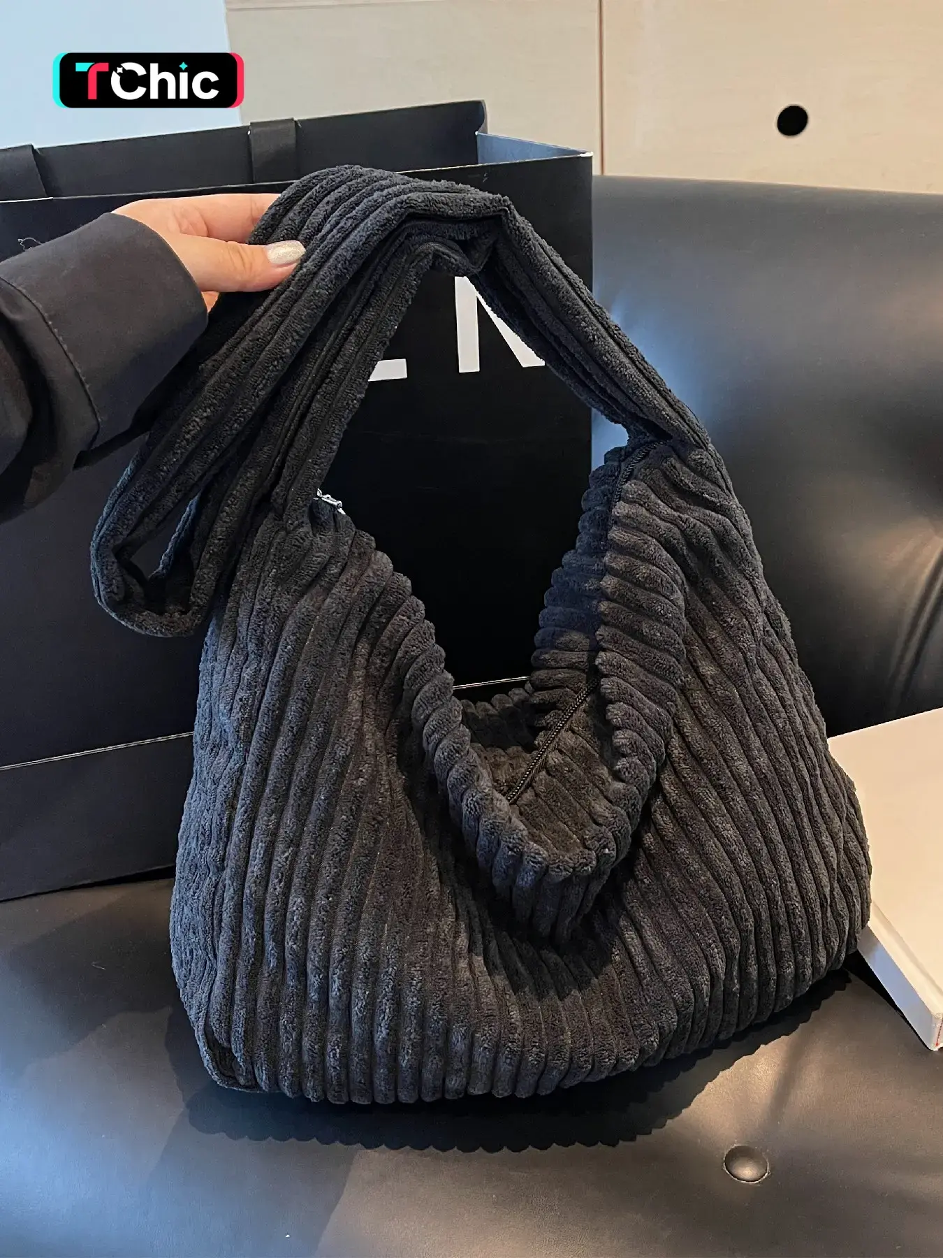 Women's Solid Color Corduroy Tote Bag, Fashionable Large Capacity Shoulder Bag for Daily Used, Casual Trendy Versatile High-quality Daily Commuting Bag