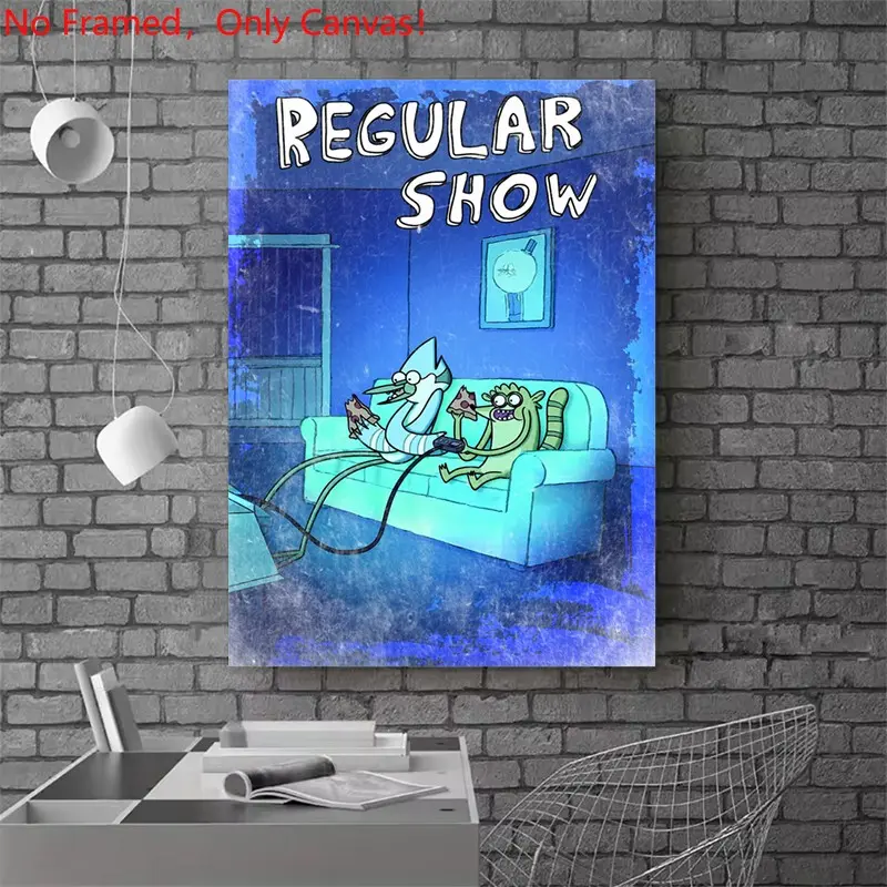1 piece/set frameless canvas painting print poster, Game Poster art, Regular Show Mordecai and Rigby Gaming, Home wall decor, a perfect gift for Video games loves, ideal gift for bedroom, living room, wall decoration, room decor, Pictures wall decor