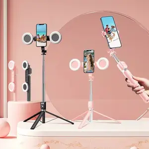 Selfie Stick with Dual Beauty Lights, 360° Rotatable Extendable Phone Tripod, Portable Selfie Stick, Bluetooth-compatible Remote Compatible, Live Streaming Accessory