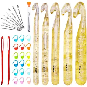 37 Pcs Huge Crochet Hook Set,9 Pieces Large Eye Blunt Needles,12mm-25mm Large Size Yarn Crochet Hooks Needles for Handmade DIY DIY Crafts, Carpets, Scarves