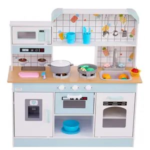 VEVOR Play Kitchen for Kids, Wooden Toy Kitchen Set with Lights and Sounds, Toddler Kitchen with Ice Maker, Oven, Sink, Microwaves, Fridge and Utensil and Fruit Accessory for Toddlers ages 3-8, White