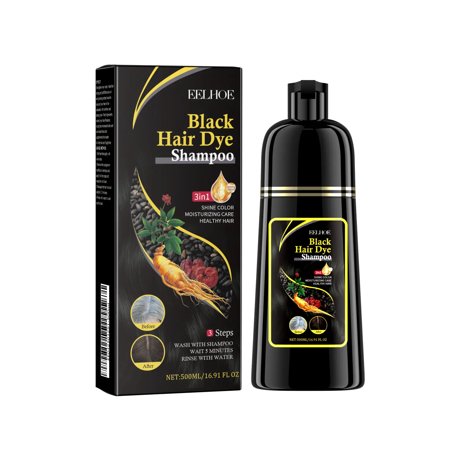 Polygonum Multiflorum Infused Hair Shampoo by EELHOE Black Texture Cleansing Formula Nourishing Hair Care for Silky Smooth Lustrous Hair