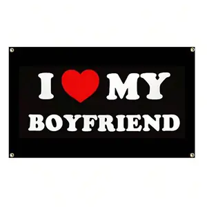 I Love My Boyfriend Letter & Heart Pattern Flag, College Dorm Room Bedroom Wall Decor, Hangings Flag Banner for Outdoor Indoor, Anniversary Wedding Decor