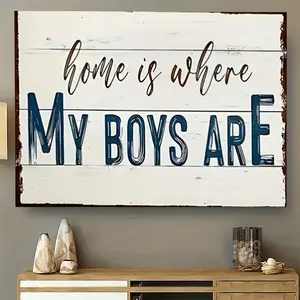 1 Piece "Home is My Boy's Place" Canvas Wall Art - Vintage Wood Board Design, High-Quality Ready-to-Hang Decoration, Suitable for Living Room, Bedroom, Office - Perfect Gift for Anniversary, Wedding, Birthday, Festival, Farmhouse Style, Durable Artwork, H