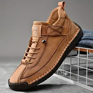 Men's Low Top Solid Round Toe Ankle Shoes - Microfiber Synthetic Leather, Rubber Sole | Durable & Wear-Resistant | All-Season Comfort