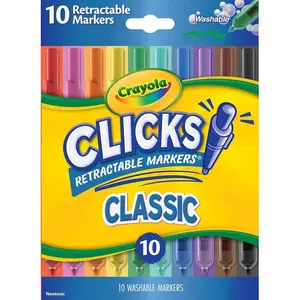 Clicks Retractable Tip Markers (10ct), Cone Tip Washable Art Marker Set, No Dry Coloring Book Supplies for Kids & Toddlers, Stocking Stuffers, Ages 3+