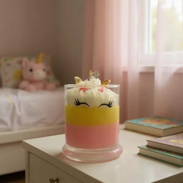 Unicorn Candle - Cotton Candy Scented - Fun & Unique Design for Home Decor Aroma Perfume - 12 oz Jar - Whimsical Touch for Playful Elements