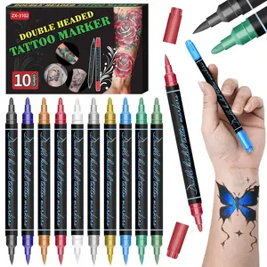 Double-ended Marker Pen Set, 10pcs/set Waterproof High Pigment Tattoo Marker Pen, Art Supplies for Skin Painting, Body Painting, DIY Painting