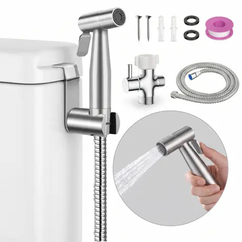 FORIOUS Stainless Steel Handheld Bidet Sprayer Kit for Toilet, Wall-Mounted Water Bidet Attachment for Elderly Parents with 47-inch Hose, Brass Components, T-Valve Seal, Leak-Proof, Adjustable Pressure, Quick DIY Setup for Bathroom Corners familyfun