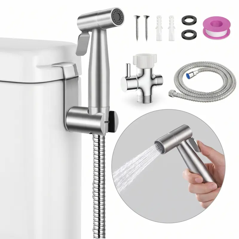 FORIOUS Stainless Steel Handheld Bidet Sprayer Kit for Toilet, Wall-Mounted Water Bidet Attachment for Elderly Parents with 47-inch Hose, Brass Components, T-Valve Seal, Leak-Proof, Adjustable Pressure, Quick DIY Setup for Bathroom Corners familyfun