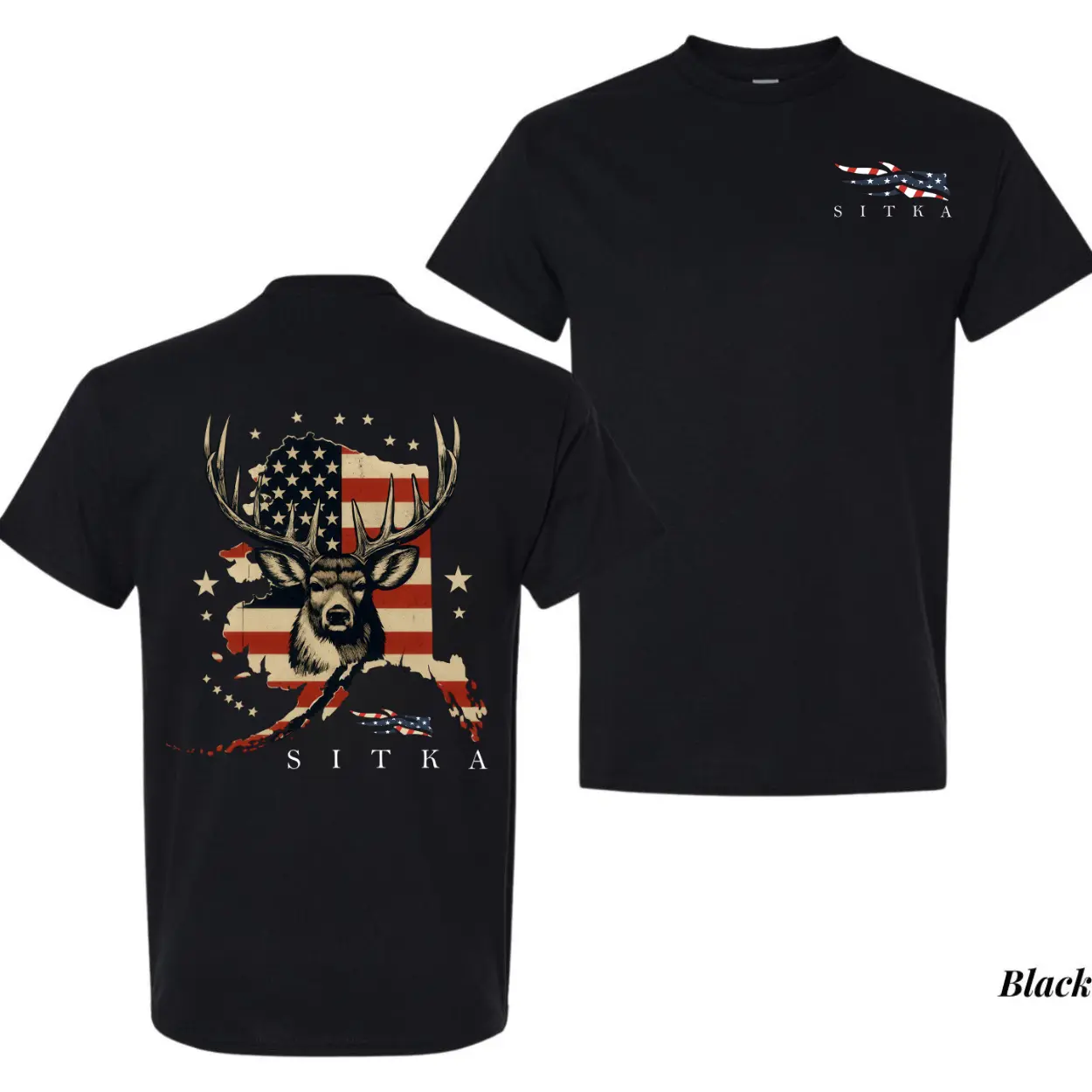 Sitka Hunting T-Shirt, Buck American Flag Graphic Tee, Patriotic Hunter Gift, Outdoors Camo T-Shirt for Men, Sitka Deer Country T-Shirt, Sitka Outdoor Outfit