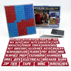 [35-Piece Set] Toolbox Labels - Dura-Dome™ Red Epoxy Tags for Mechanic Chests - Oil-Resistant, 3mm Thick 3D Organizer for Drawers (SAE/Metric/Misc)