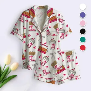 Coquette Chicken Nuggets Satin Pajama Set for Women, Funny Food Lover Sleepwear, Silky Lounge Outfit, Cute Gift Idea