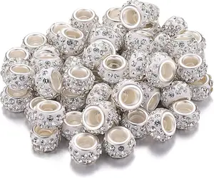 60 Pieces Hair Beads 12 mm Rhinestone European Bead Large Hole Crystal Charm Bead Hair Beads for Braids for Women for Necklace Earring Bracelet Craft