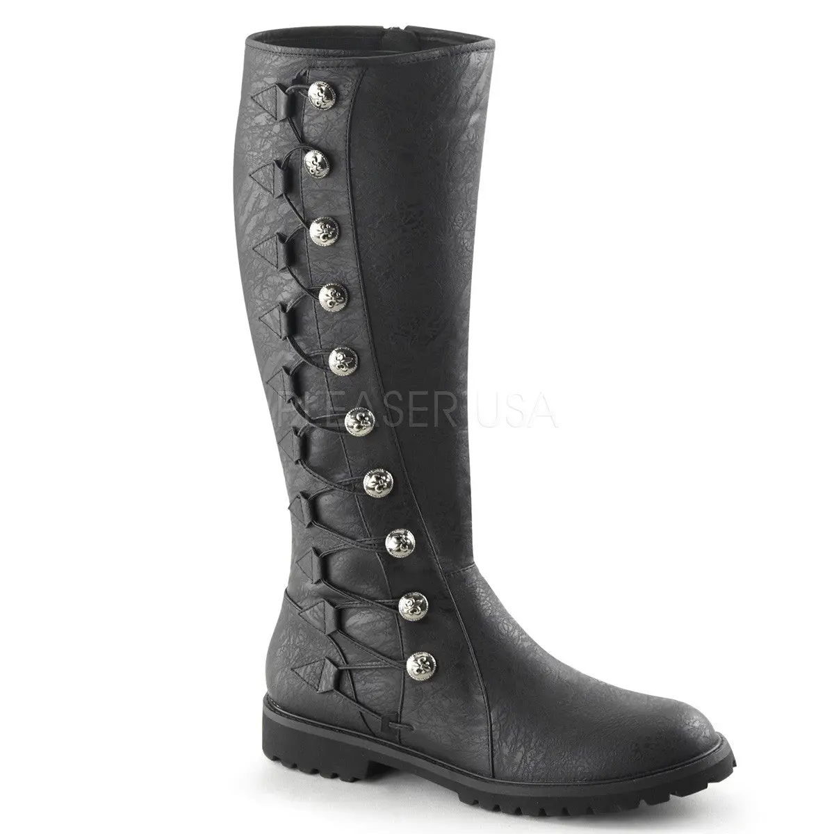 Men's Renaissance Knee-High Boots - Costume Shoe with Button-Up Front, Split Design, and Full Inner Zipper, Lace, Footwear, Flat, Button Lace-Up, 1.5 In, Zippered, Full Zipper, L (Mns 12-13), S (Mns 8-9), Full Inner Zipper, Quick On