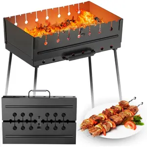 Charcoal Grill for 8 Skewers - Portable Barbecue 16.9""x11.8""x16.9"" Kabob Camp Grills - Foldable Metal Mangal - Kebab Shish - BBQ for EDC Picnic Outdoor Cooking (Skewers Not Included)