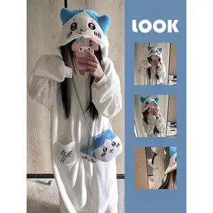 Kawaii Gift Chiikawa Hachiware Usagi Cute Cartoon Winter Coral Velvet One-piece Home Clothing Set