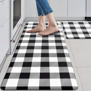 2 count Anti  Rugs Non Skid  Floor Mat Cushioned Black and White Farmhouse Comfort Standing Kitchen Mats for Floor, House, Sink, Office