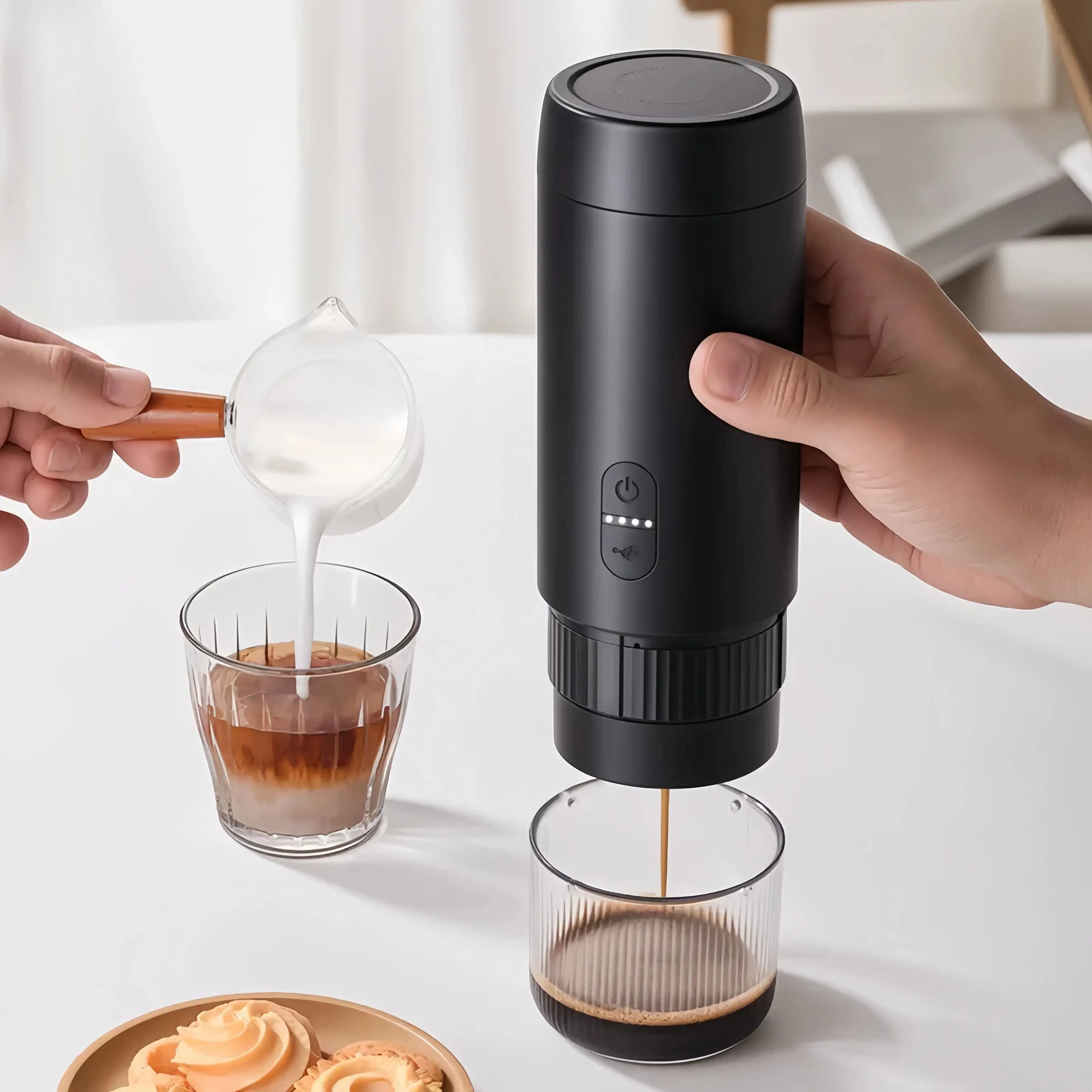 「Buy 1 Get 14 Piece 」Portable Espresso Machine Cordless Coffee Maker 20Bar Pressure Anti-Dry Burn Fit for Ground Coffee/NS/DG Capsules for Camping Hiking RV Home Office