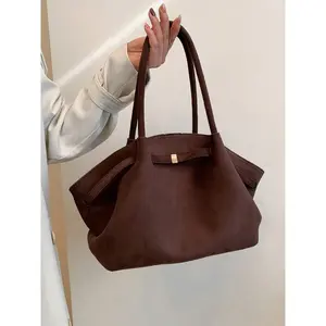 Dedoo 1pc FEISTURE Faux Suede Tote Bag, Large Capacity Solid Color Mature Elegant Women Handbag, Vintage Style Work Bag Suitable For Girls, Ladies, College Students, Office Workers