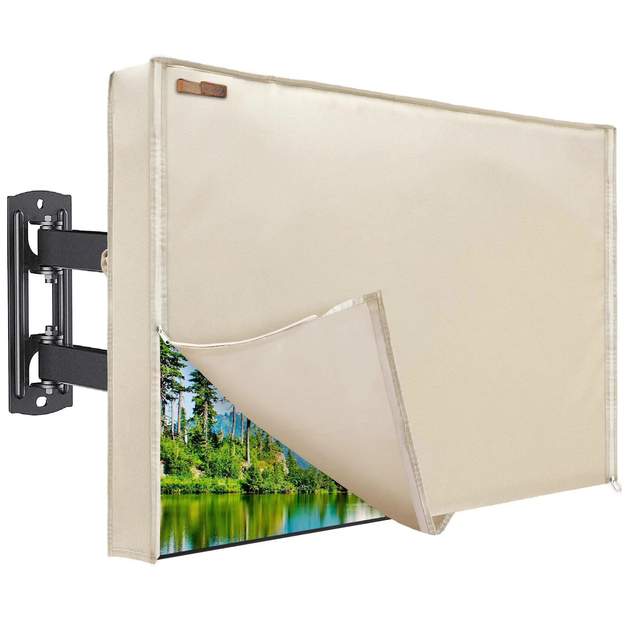Outdoor Tv Cover 60-65 Inch   600d Heavy Duty 4 Season Weatherproof Screen Protector With Waterproof Zipper Roll Up Front Flap Fit For Wall Mount Outside Television Led Lcd Oled Tvs