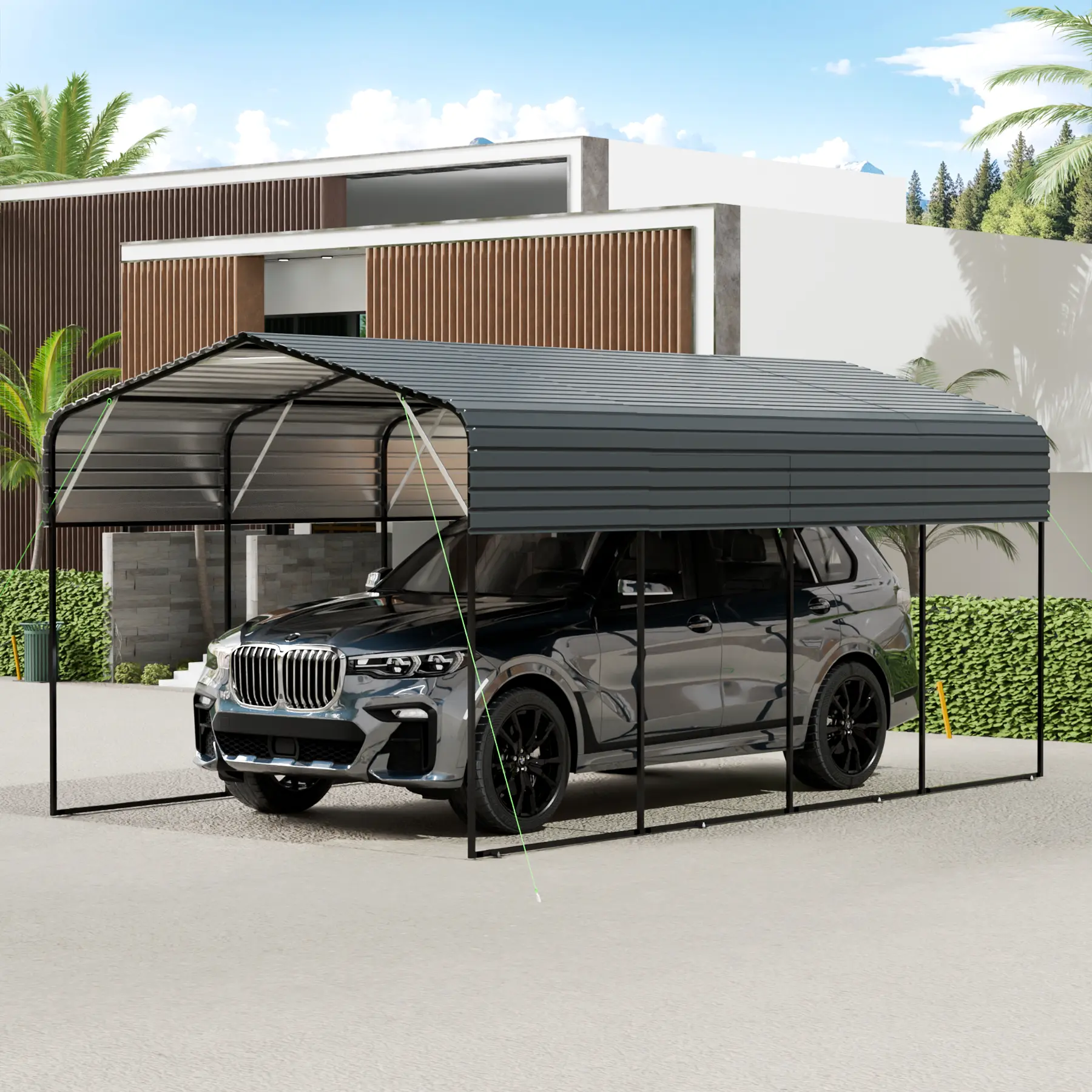 11x19FT Metal Carport， Outdoor Car Shelter Shade with Heavier Metal Frame, Galvanized Metal Roof for Car and Boats,Party