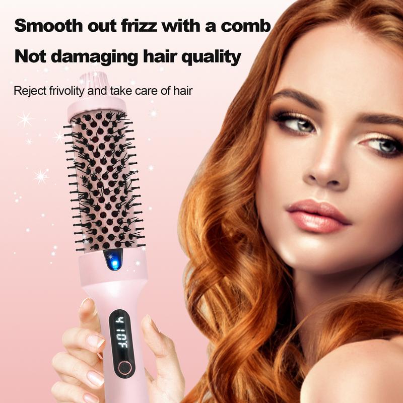 1.5inch Blowout Brush, Ionic Anti-Frizz Hair Curling Thermal Brush Curlingiron Hot Comb perfect for a quick style Fluffy Not damaging hair quality Rechargeable Heated Curler