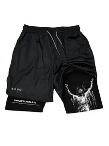 Philippians 4:13 'Strength in Christ Performance Shorts Summer Double Layer Beach Pants Fitness Training Pant Sports