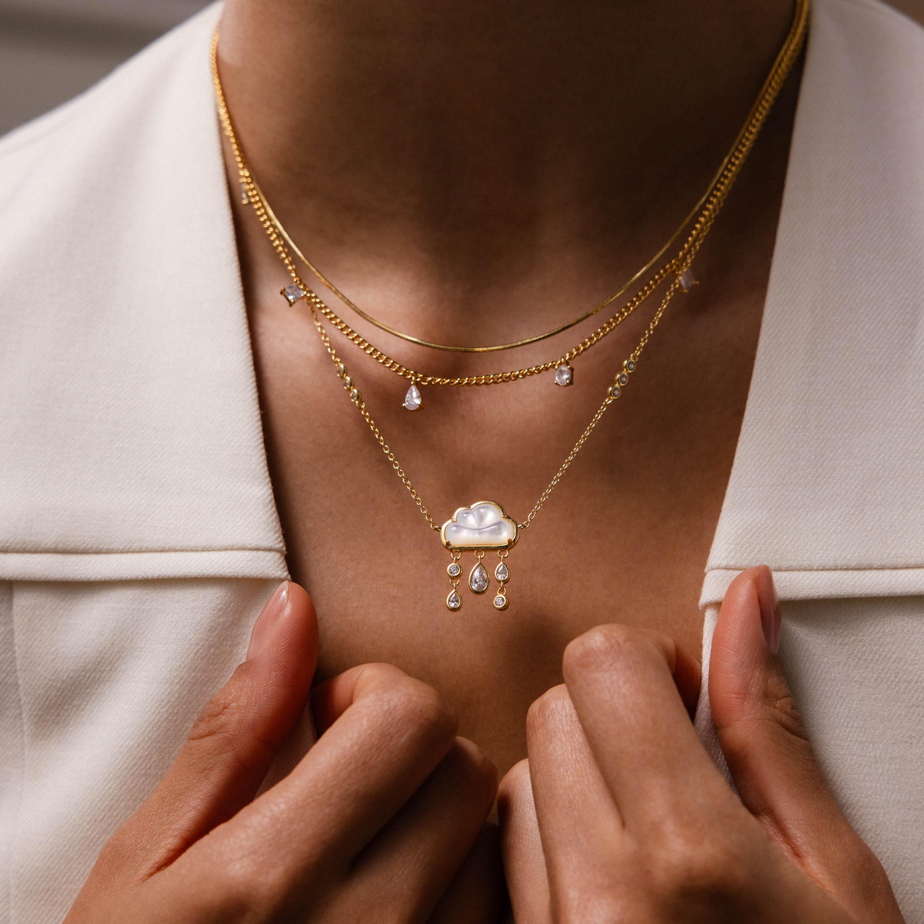 Diamond Pearl Rain Cloud Necklace by Caitlyn Minimalist - Dainty Crystal Raindrop Charm Necklace in Gold & Silver - Cute Jewelry - Daughter Gift Diamond Pearl Rain Cloud Necklace by Caitlyn Minimalist - Dainty Crystal Raindrop Charm Necklace in Gold & Silver - Cute Jewelry - Daughter Gift