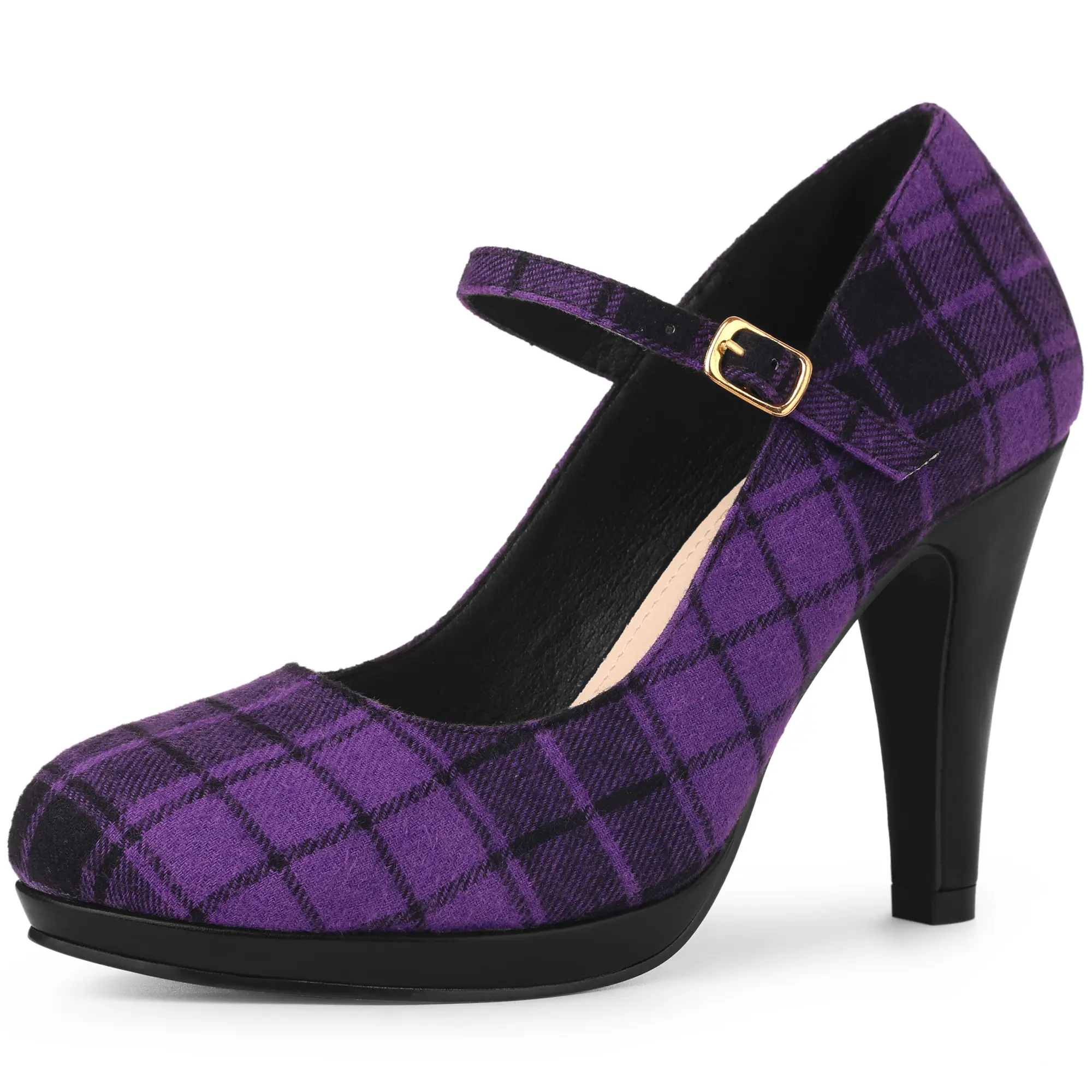 BLISSFUL STEP Houndstooth Platform Stiletto Heels Mary Janes Pumps