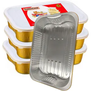 Heavy-Duty Gold Aluminum Foil Baking Pans With Lids 9"×13", 10pack Pans +10 Lids, Disposable Reusable 3500ML Food Containers