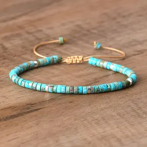 1PcTurquoise Beads Woven Bracelet  Adjustable Rope Lady Bracelet Gift, Women's Bracelet, Summer Bracelet, Adjustable Minimalist Bracelet