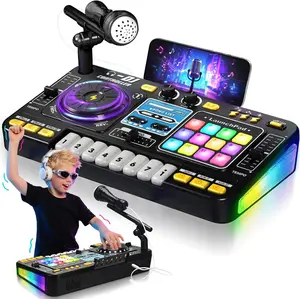 DJ Mixer for Kids, Toddler DJ Mixing Table with DJ Turntable, Game Mode, Light & Speed Control and Microphone, Gifts for 3 4 5 6 Years Old Boys Girls - Kid DJ Mixer Set
