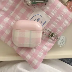 Plaid Pattern AirPods Case with Heart Pendant, Cute Earphone Case, Fashion Earphone Protector Cover, Earphone Accessories, Headphone Accessories Compatible with AirPods