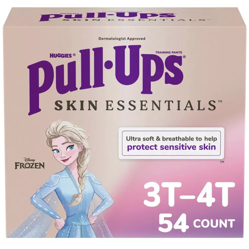 Pull-Ups Skin Essentials Girls' 3T-4T Disposable Potty Training Pants, Ultra Soft Cotton, Sensitive Skin-Friendly, Character Print