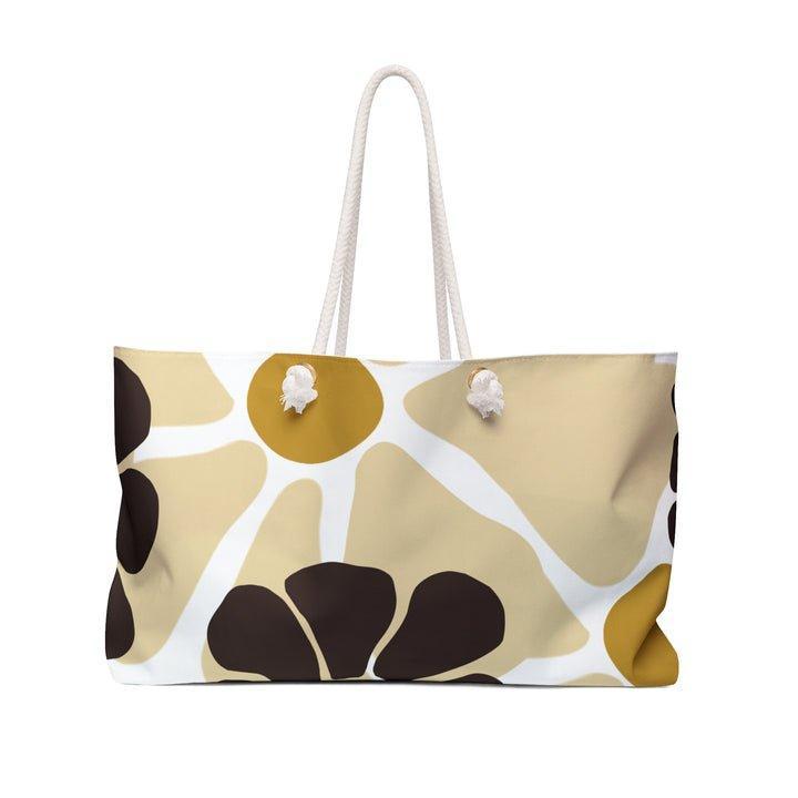 Beige & Mustard Retro Floral Weekender Bag Wild Daisey Escape Collection 100% Spun Polyester Durable 27" Cotton Rope Handles T-bottom Structure USA Assembled
