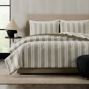 Jeremiah Brent Home 3pc Full/Queen Textured Stripe Cotton Comforter Set Green