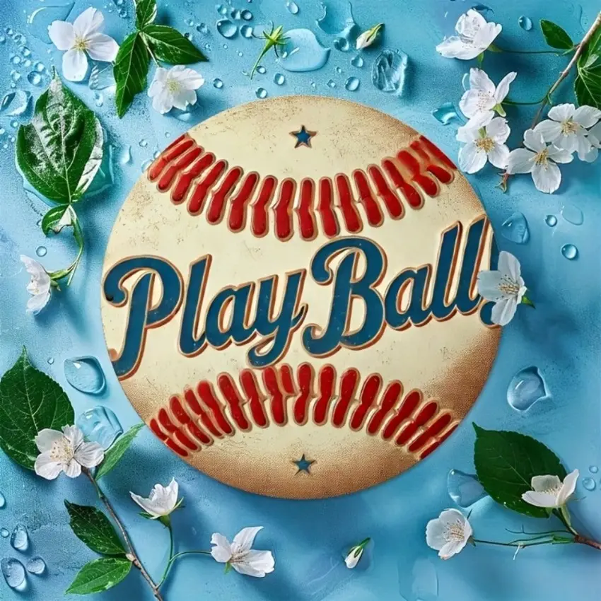Vintage Baseball Themed 8x8 Inch Round Aluminum Sign with Play Ball Stars Stripes Design Outdoor Wall Art for Home Garden Garage Man Cave Housewarming Holiday Gift