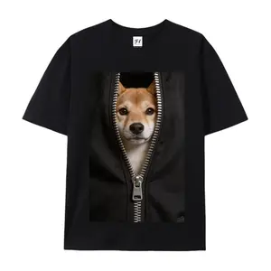 Viral Shiba Inu Zipper T-Shirt 230g Heavyweight Cotton, DTG Printed Dog Graphic Tee, Funny Streetwear for Men & Women, Soft Animal Lover Gift, Y2K Aesthetic Top