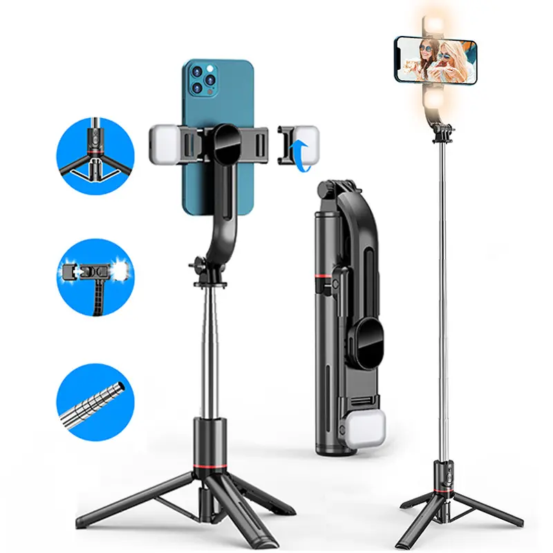 45" Selfie Stick with Fill Light, Compact Phone Tripod & Wireless Remote - Page Turner, Bluetooth Camera Video Recording, Music Control for iPhone, iPad, iOS, Android, Smartphone, Cellphone Devices (Landscape Compatible), Cable, Accessories