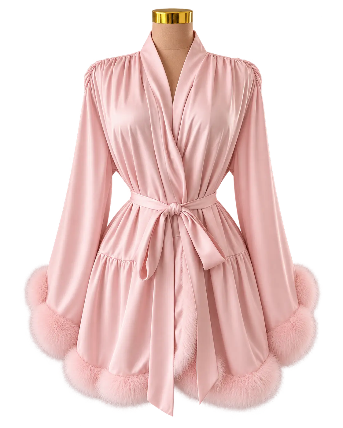 Luxury Satin Feather Robe for Women | Sincerely, Femme Sovereign Long Sleeve Feminine Lounge Robe