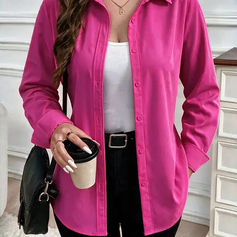 European and American Fashion Women’s Solid Color Elegant Casual Long Blouse Shirt