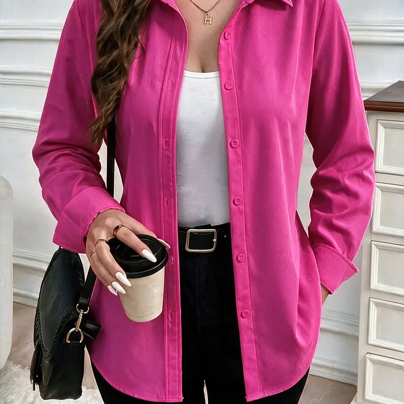 European and American Fashion Women’s Solid Color Elegant Casual Long Blouse Shirt