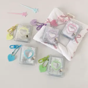 Transparent Sparkling 2 Inch Card Holder Keychain, Hanging Photo Album for Students, Album Photocards, Large Head Stickers Storage Folder