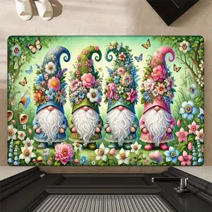 Whimsical Floral Gnome Flannel Door Mat – Cheerful Design of Colorful Garden Gnomes Surrounded by Vibrant Blooms & Butterflies, Playful & Enchanting Vibe, Non-Slip Indoor/Outdoor Mat for Spring Entryways, Porches & Fairy Garden Lovers