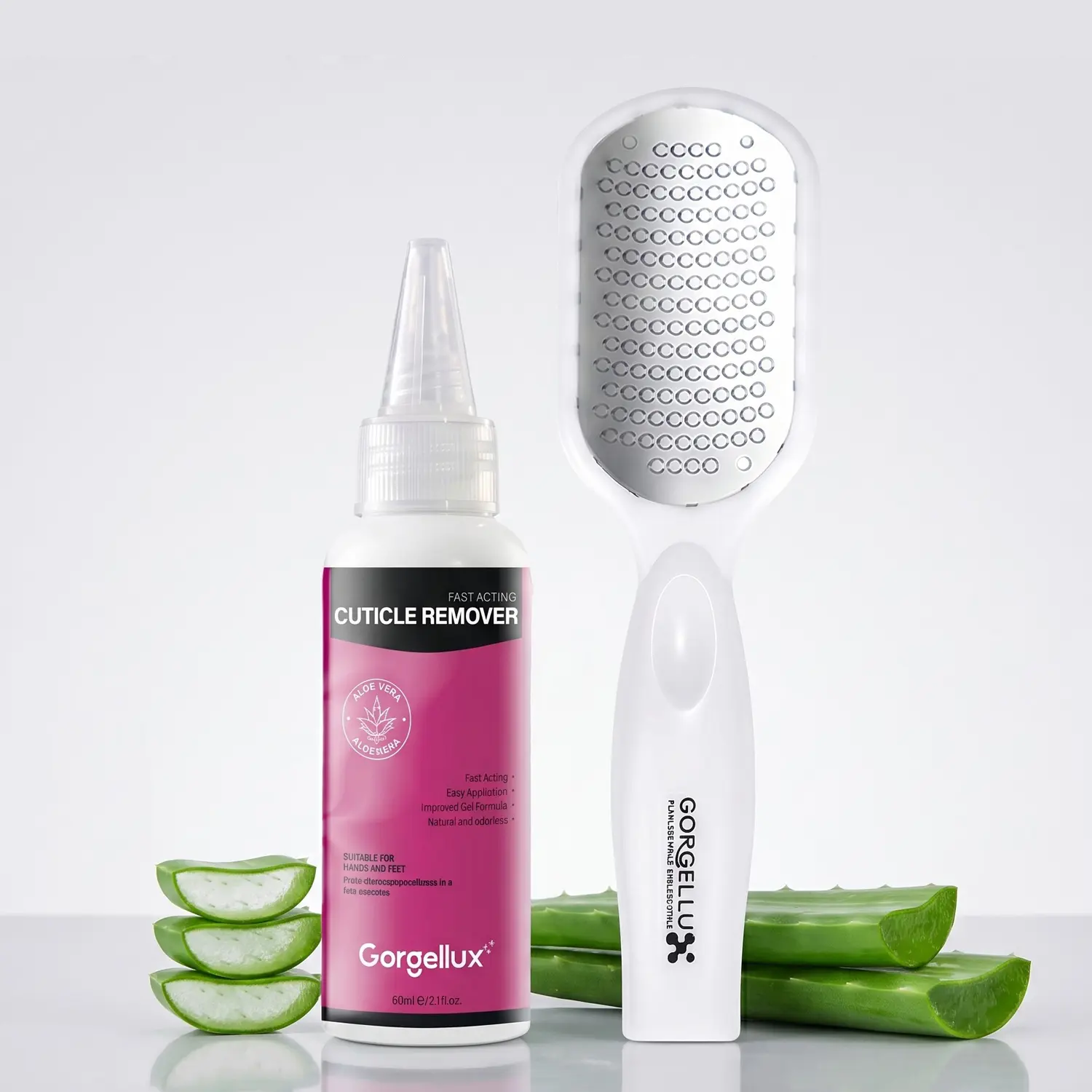 Plant-Based Foot Care Set, 60ml Quick Softening Cuticle Remover Gel + Stainless Steel File, No Irritation Dead Skin Remover for Rough Feet & Hands