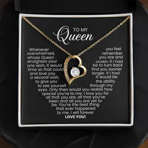 To My Queen Necklace, Love Heart Gold Color Pendant Necklace, Anniversary Gift for Her, Birthday Christmas Gifts for Wife, Gifts for Girlfriend, Couples Necklace, Gifts for Her